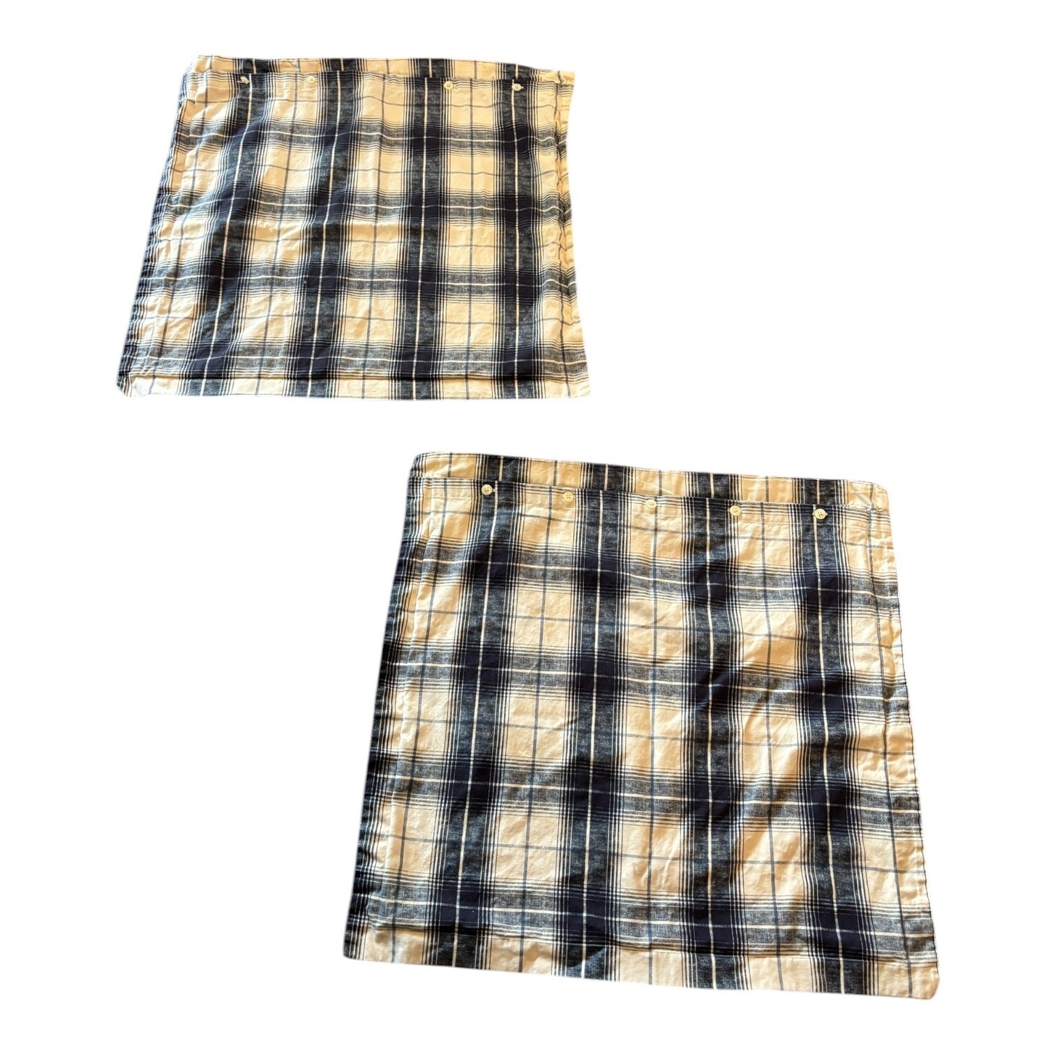 Chaps Pillow Cases Shams Covers Set of 2 Blue & Cream Plaid 24" x 24"