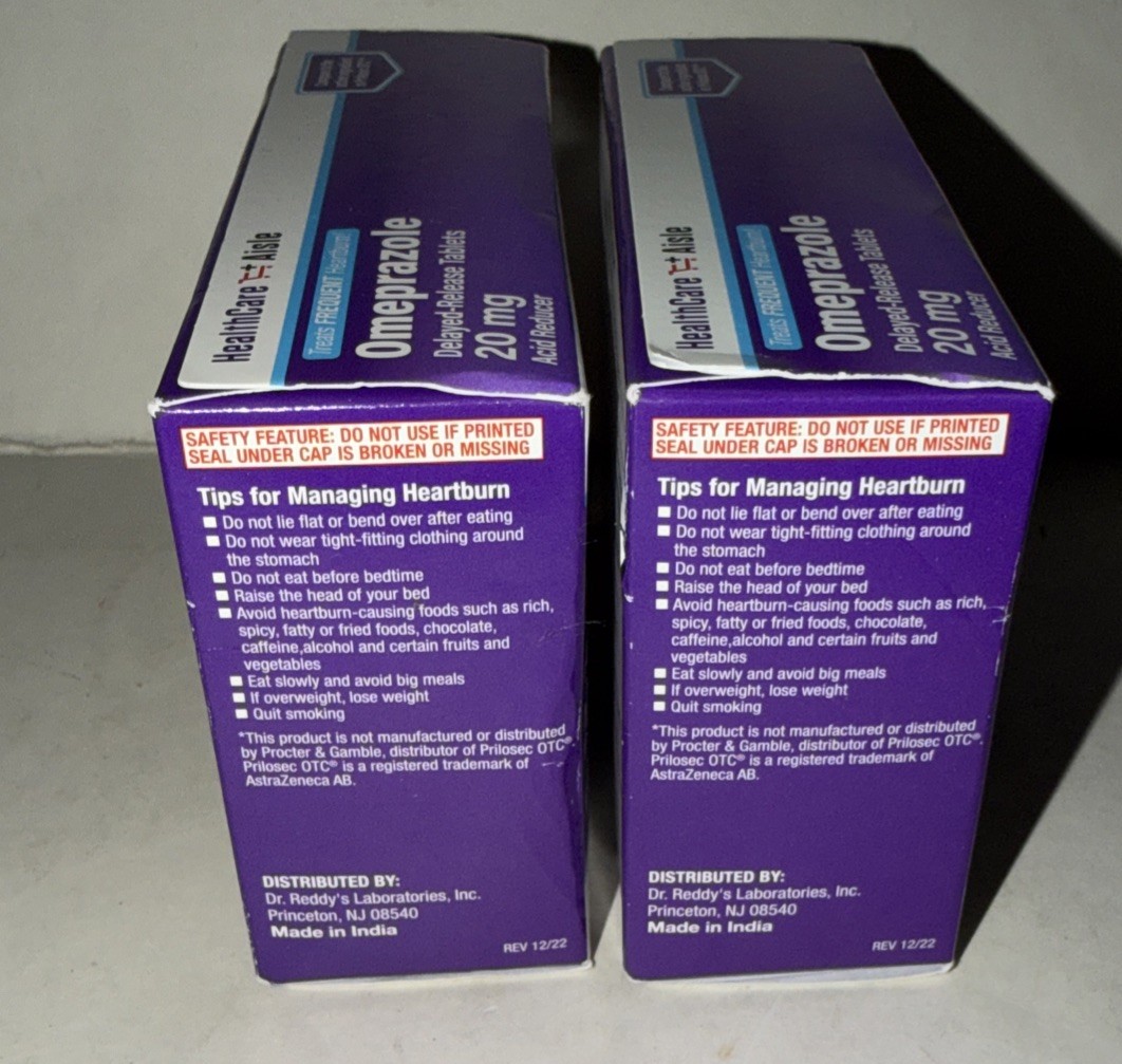 2 Boxes Omeprazole 20 Mg 42 Delayed-Release Acid Reducer Capsules Exp 09/2026