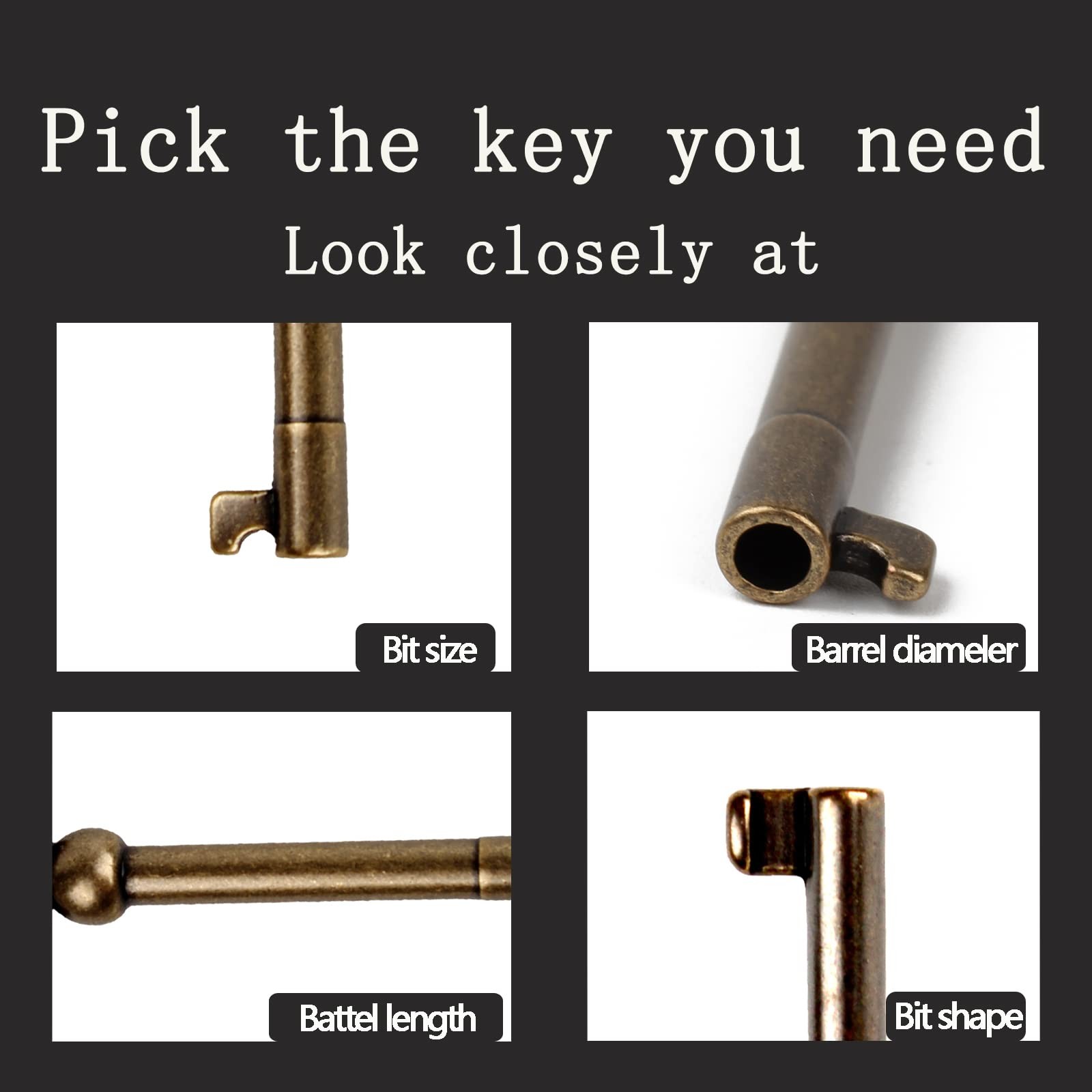 VIDABTE KY-2AB and KY-3AB Skeleton Key, Hollow Barrel Antique Brass