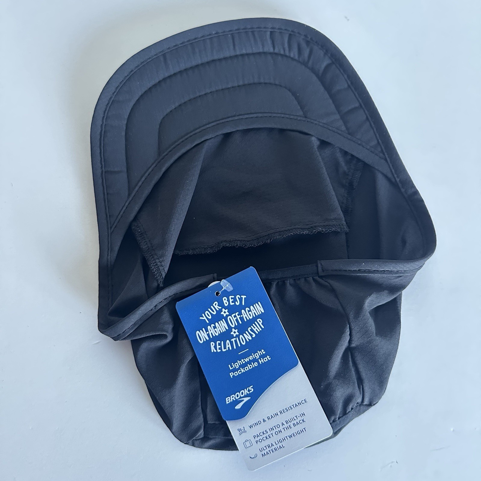 Brooks Lightweight Packable Hat Black OSFA Wind & Rain Resistance Running