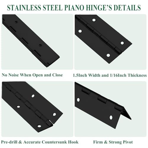 2Pack Heavy Duty Piano Hinge, 2" Open Width x 20" Continuous & Piano 20INCH