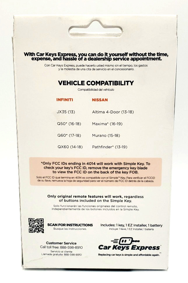 Car Keys Express Simple Key Replacement Kit — Nissan & Infiniti Smart Key