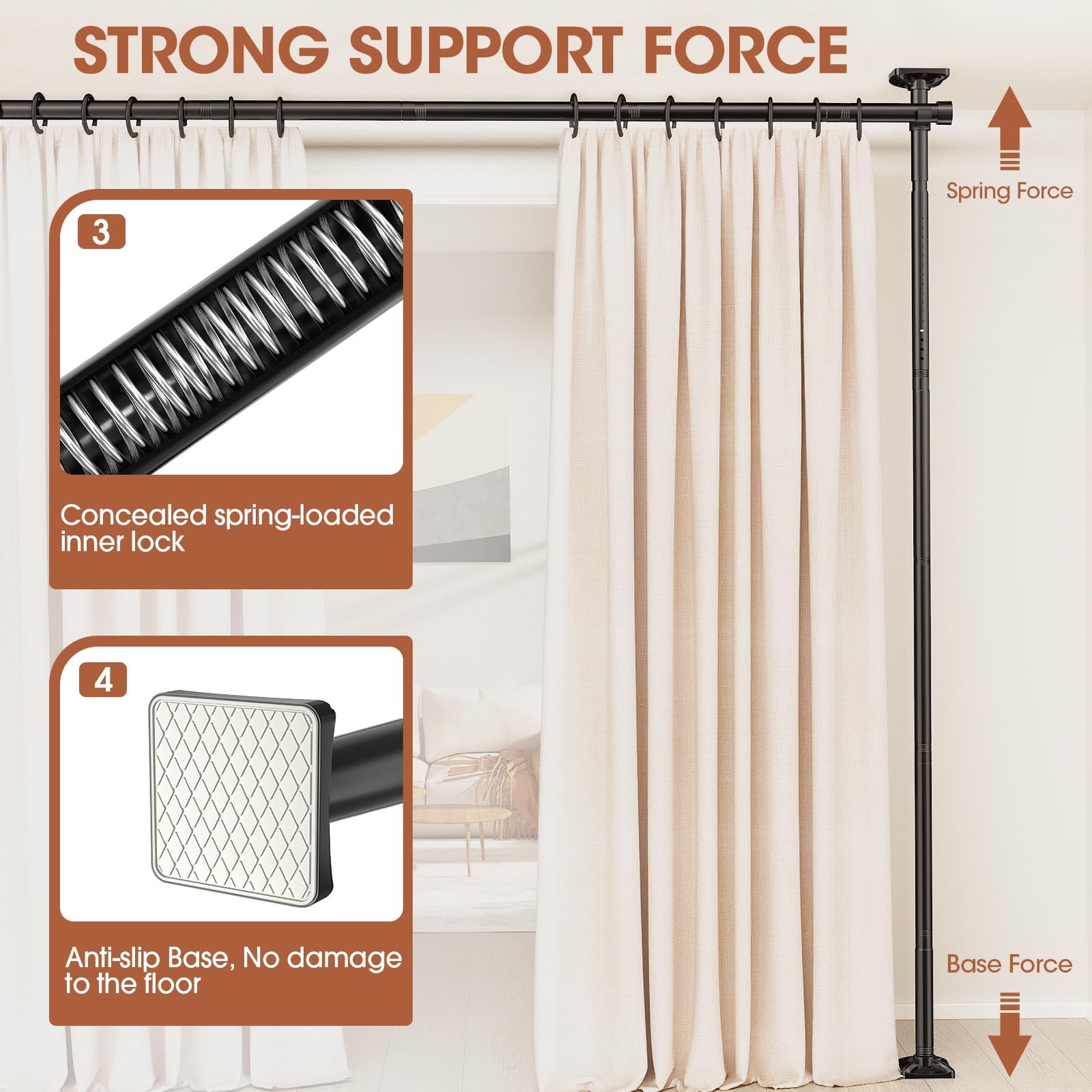 SUNALLY Room Divider Adjustable Height: 4FT to 10FT, Width: 28" 70", Black