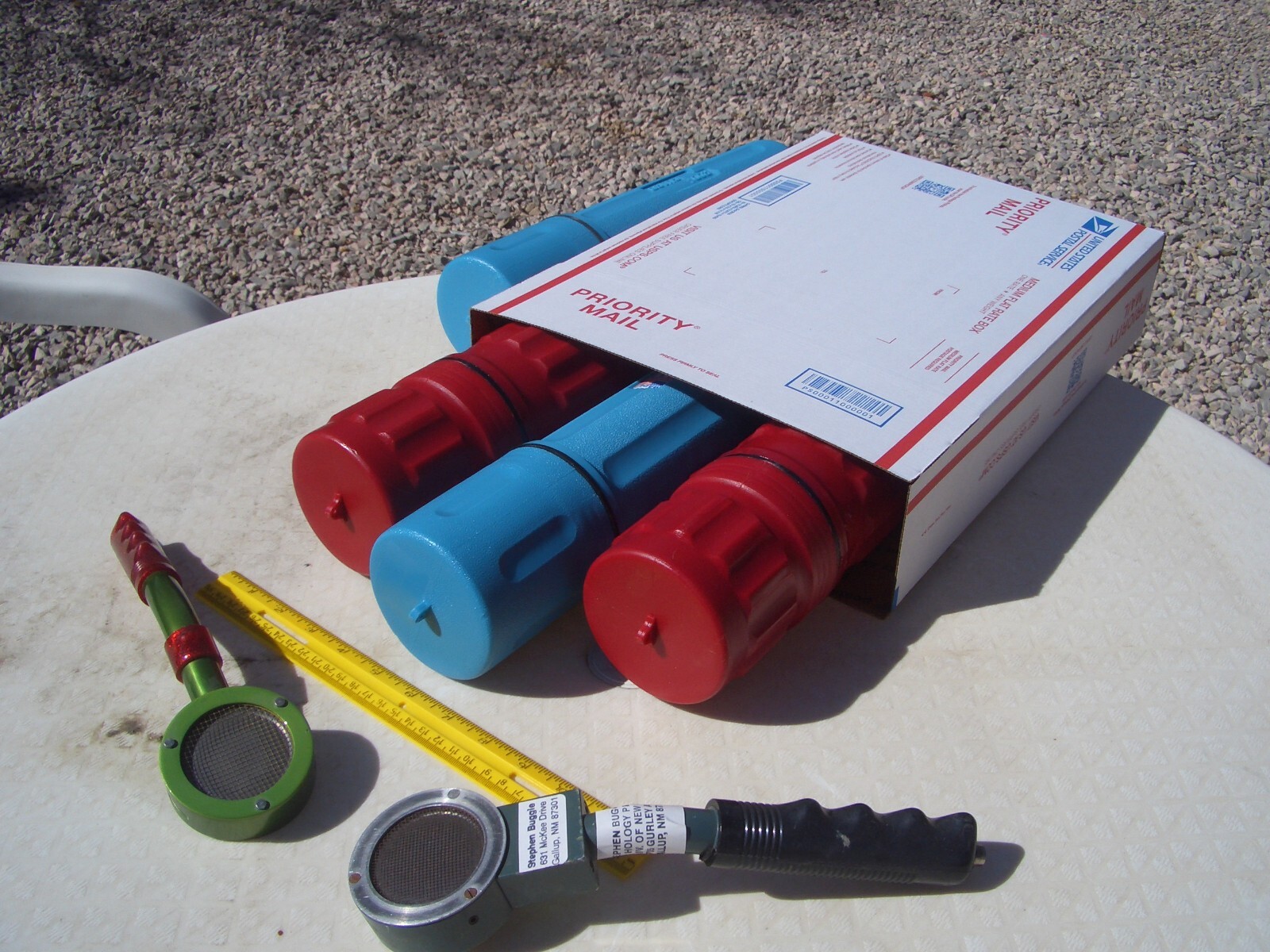 TRANSPORT CANISTER, RED OR BLUE, FOR GEIGER  PANCAKE PROBE 44-9 ;    $27.00  S/H