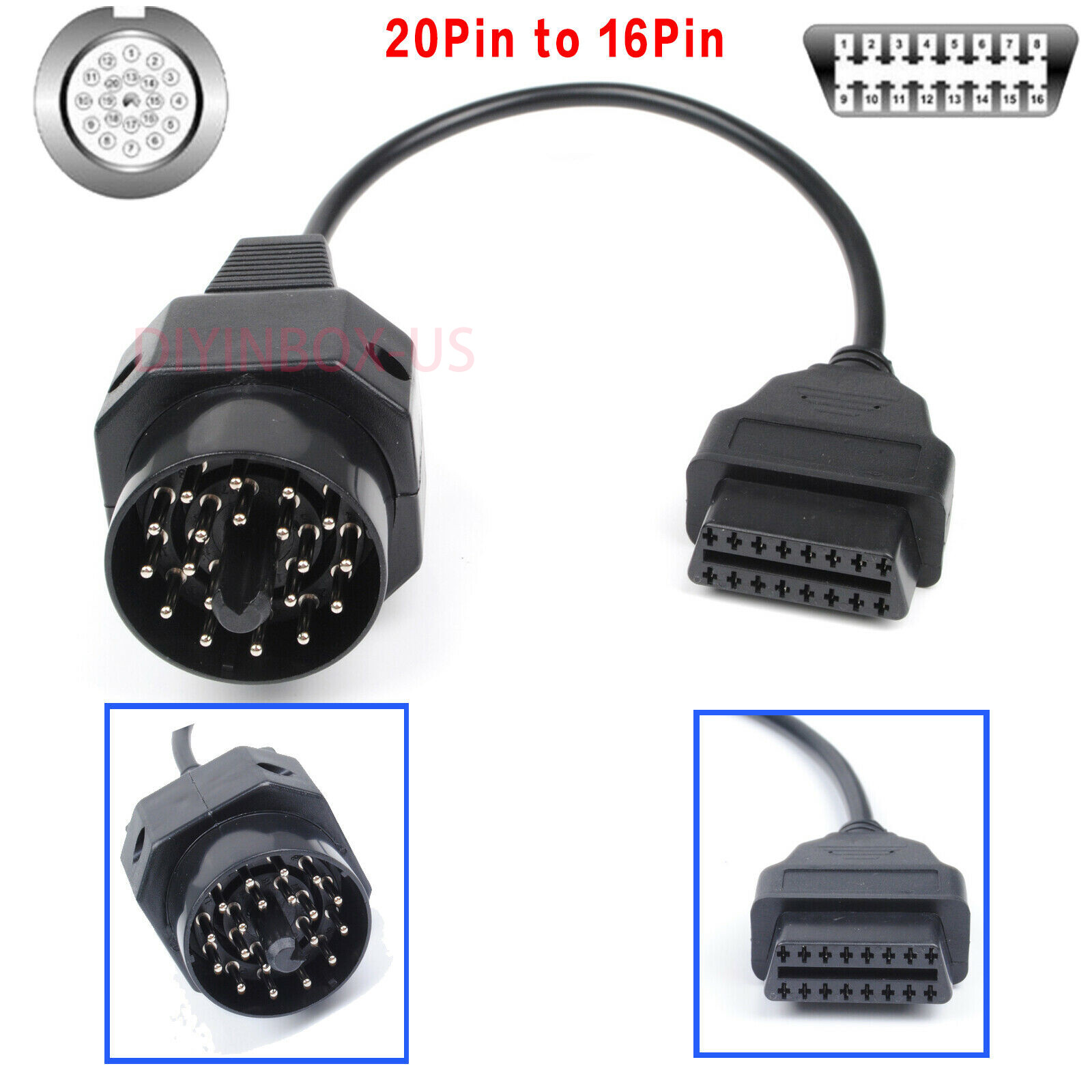 20 Pin to 16 Pin OBD2 Adapter Connector Scanner Cable for BMW E36 E38 E39 E46 Z3
