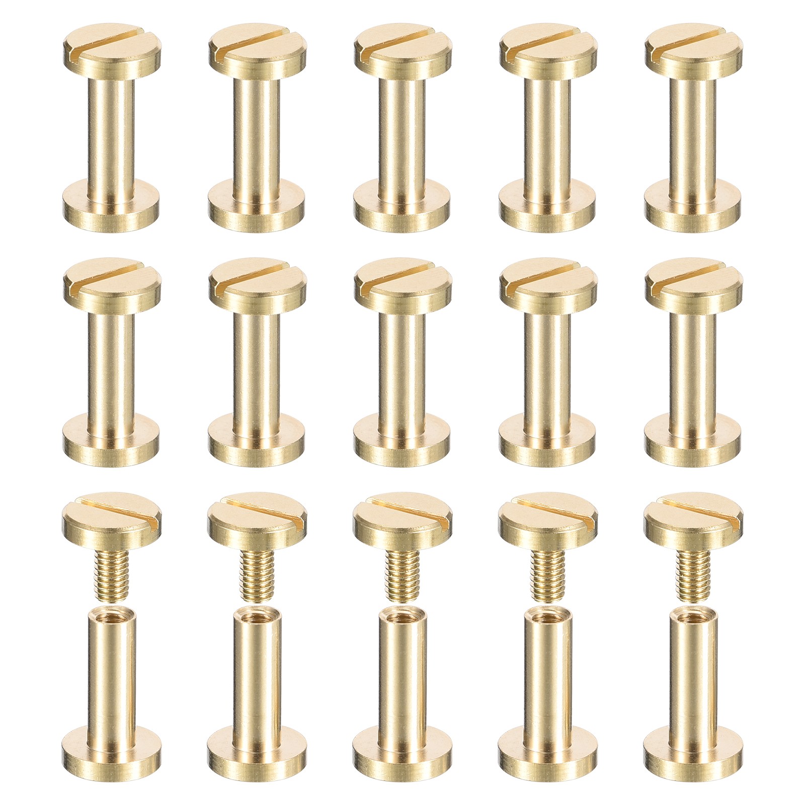 25Pack Brass Chicago Screws, 11x8mm Post Nail Stud Rivets, Brass Tone