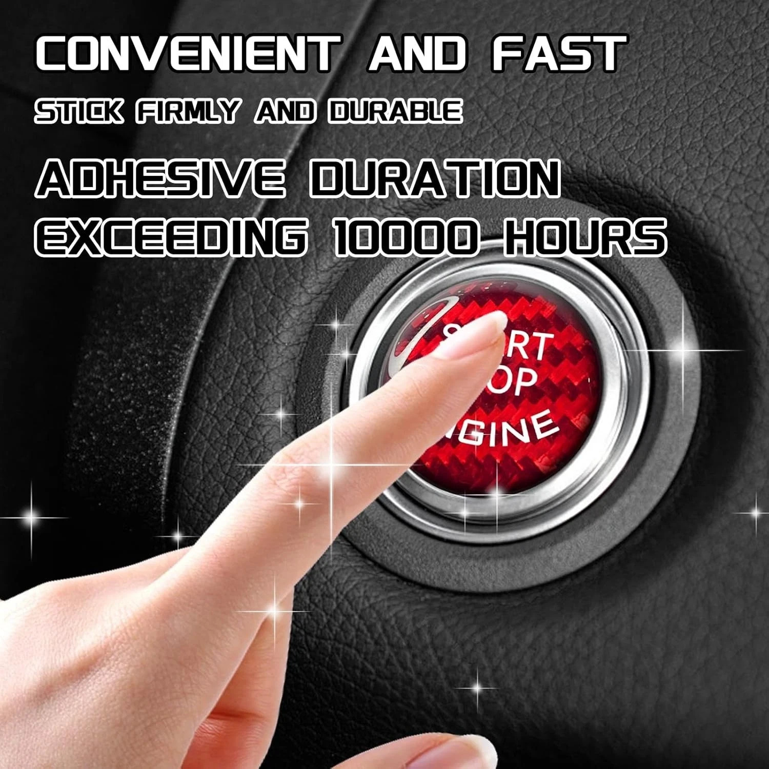 Car Push Start Button Cover Carbon Fiber Engine Push Start Stop Button-Red