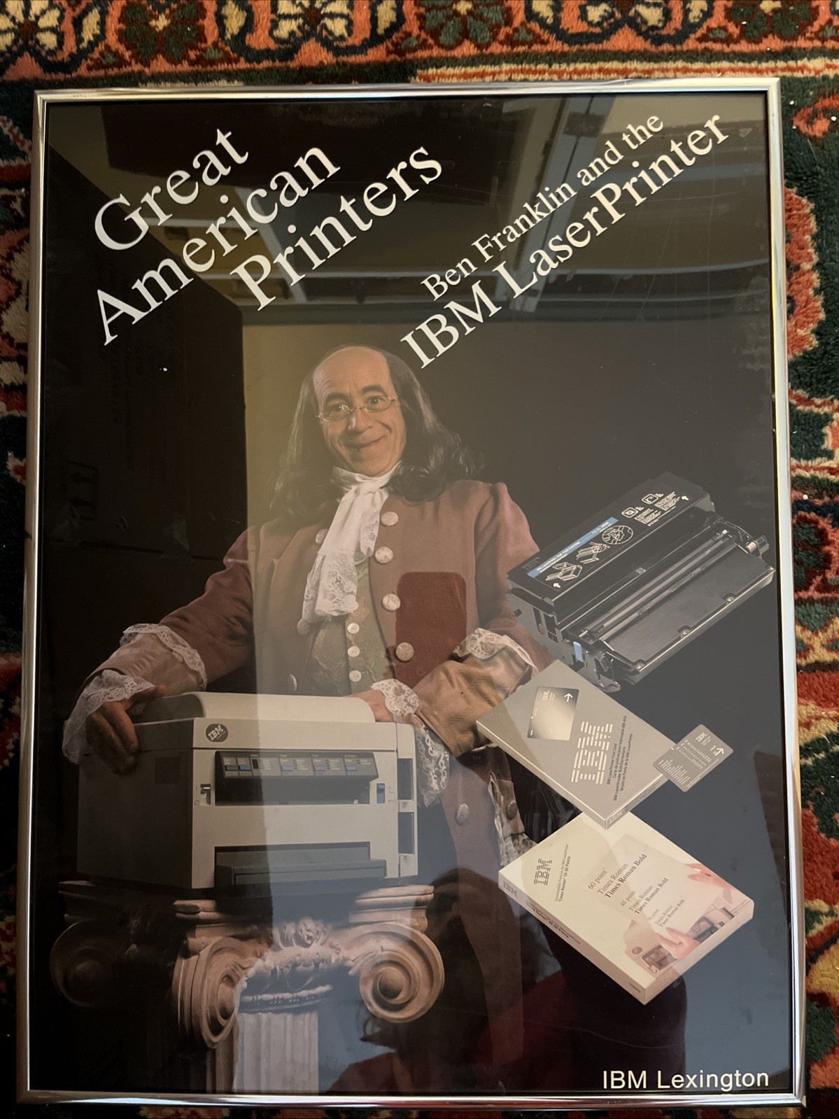 Original Vintage IBM PC Computer Poster Printer Ben Franklin Framed Corporate