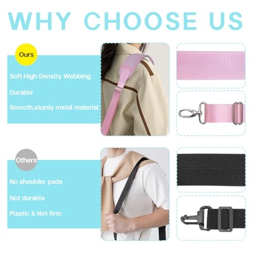 Shoulder Strap Universal Replacement Bag Strap with Removable shoulder pad Pink