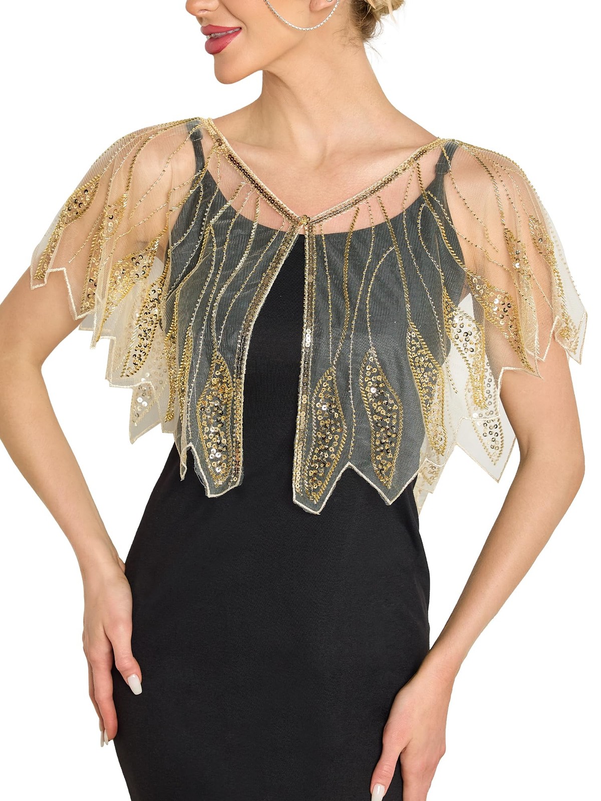 Women 1920s Shawl Wraps Sequin Beaded Flapper Evening Formal Party Wedding