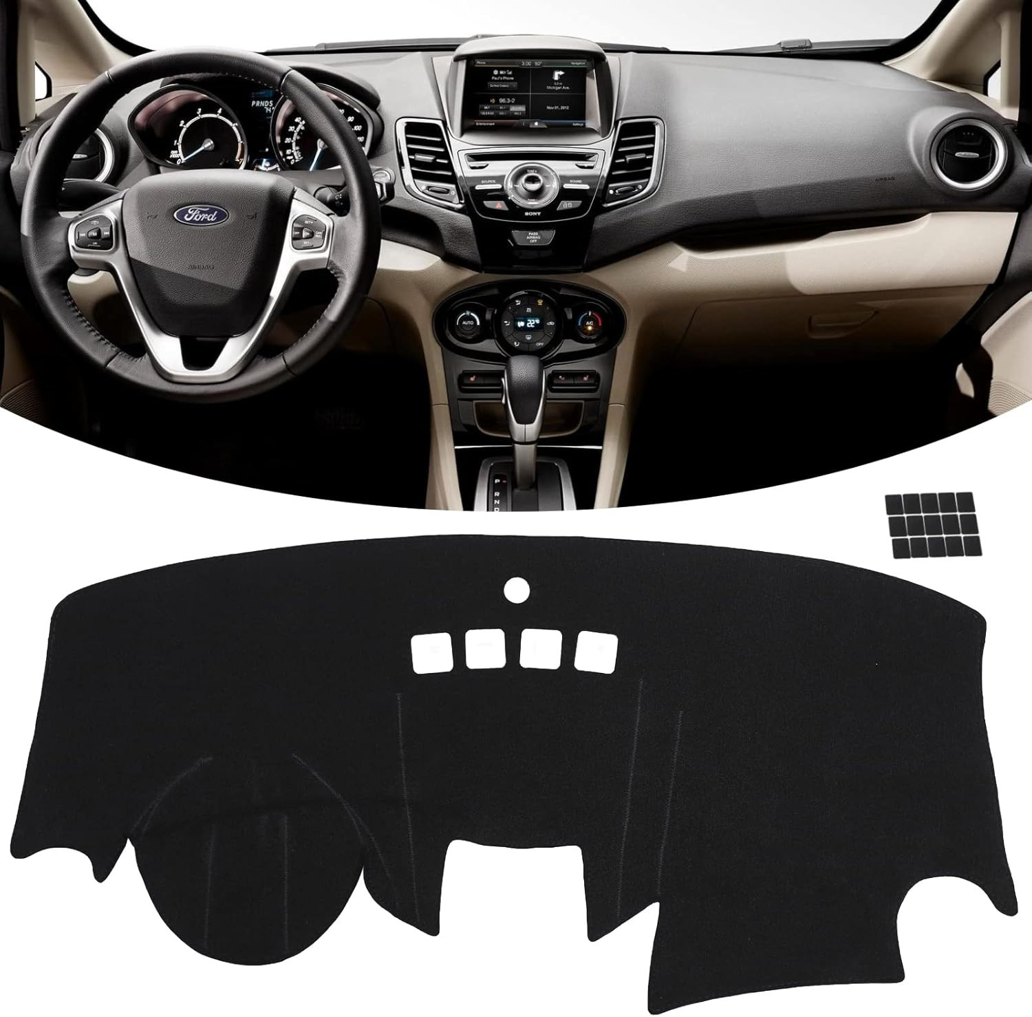 Dashboard Cover Dash Mat Fit for Fo-Rd Fiesta 2019-2009 (Without (NAV) Navigatio