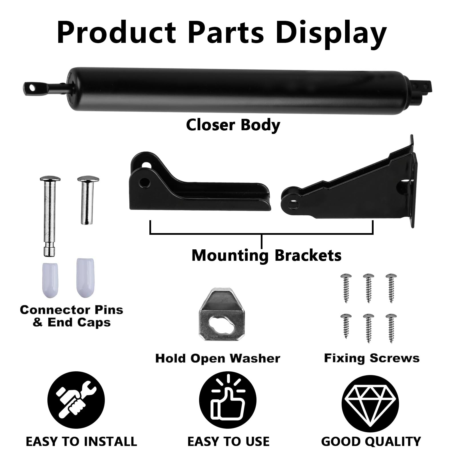 1 PCS Black Pneumatic Screen Storm Door Closer Bracket Adjustable Spring
