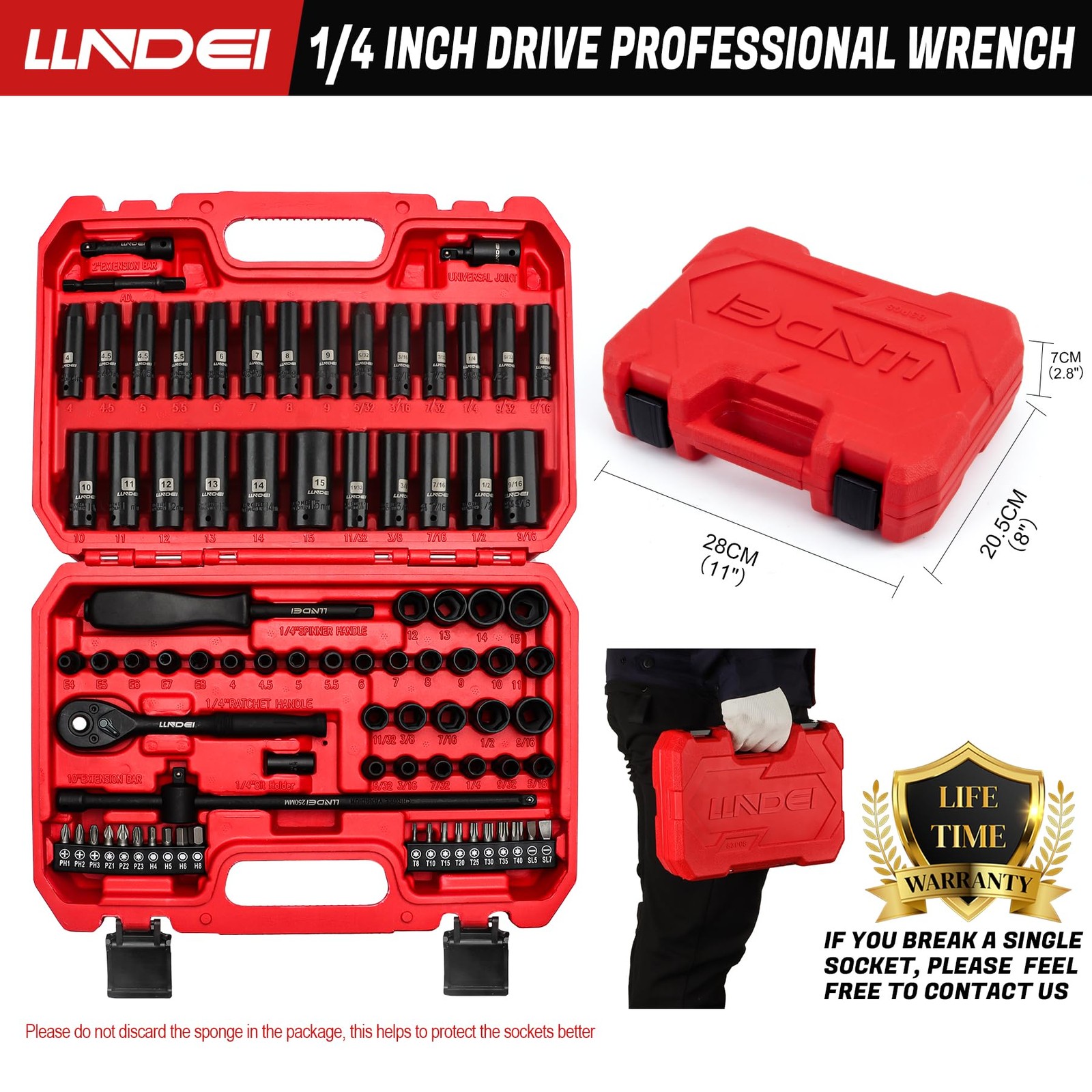 LLNDEI 1/4 inch Drive 83-Piece 1/4" Impact Socket Set, Black