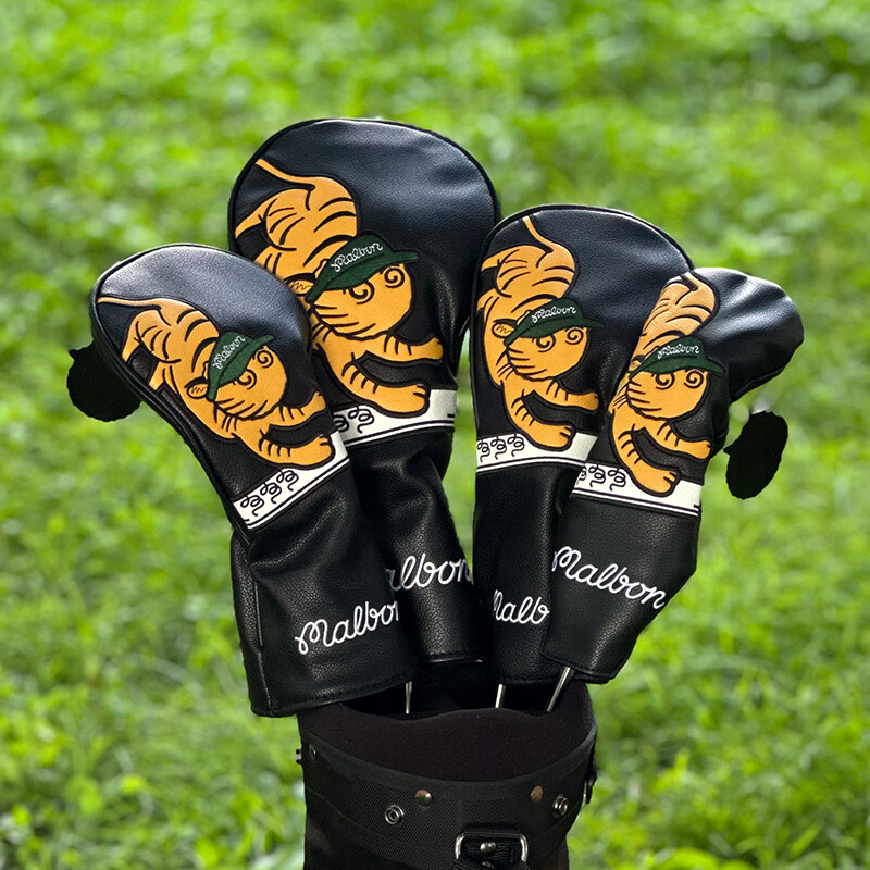 Malbon Black Tiger Golf Club Headcovers Driver Fairway Woods Cover Head Covers