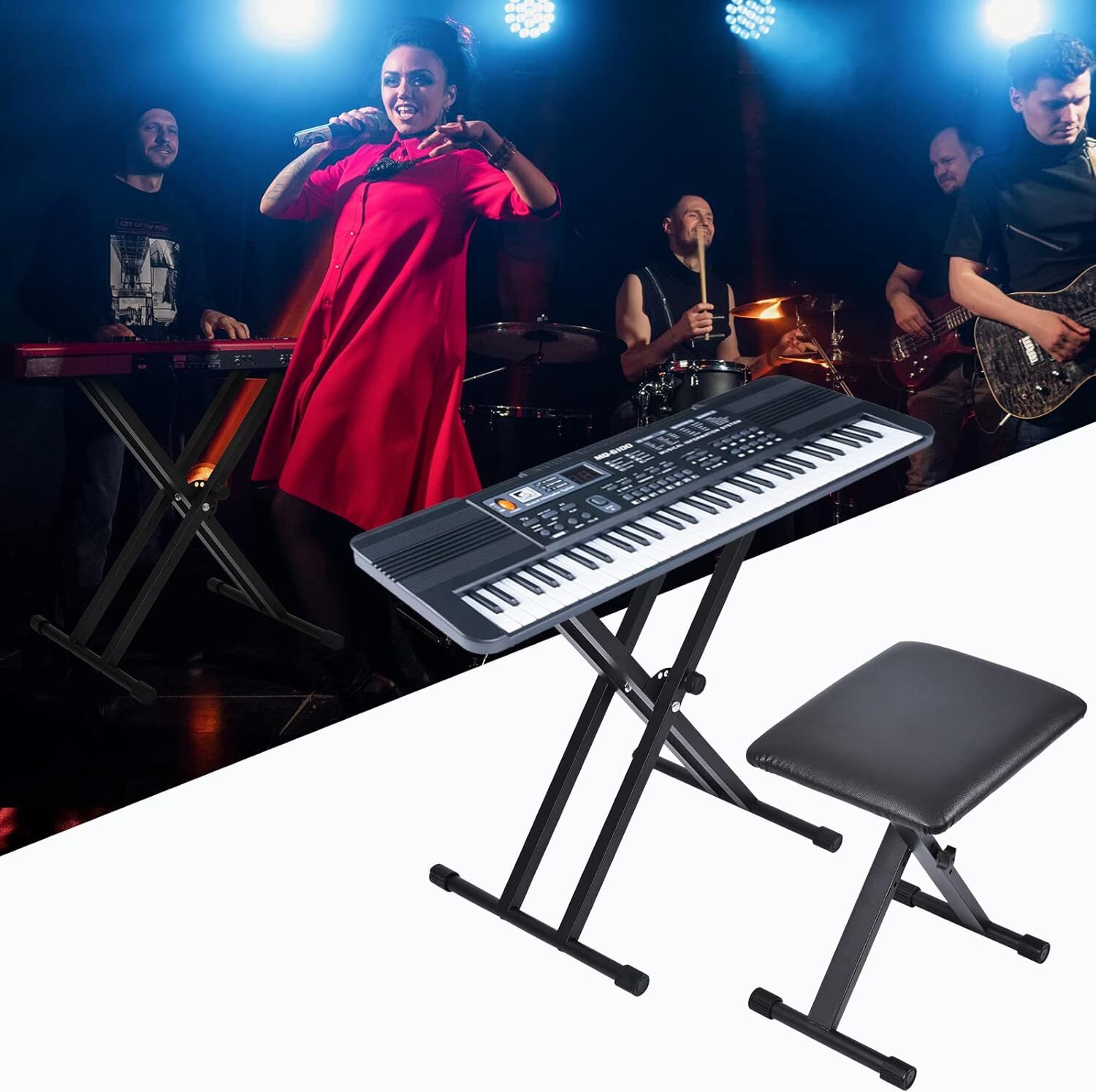 Double-X Keyboard Stand and Bench Set w/ Locking Straps tipatyard Adjustable