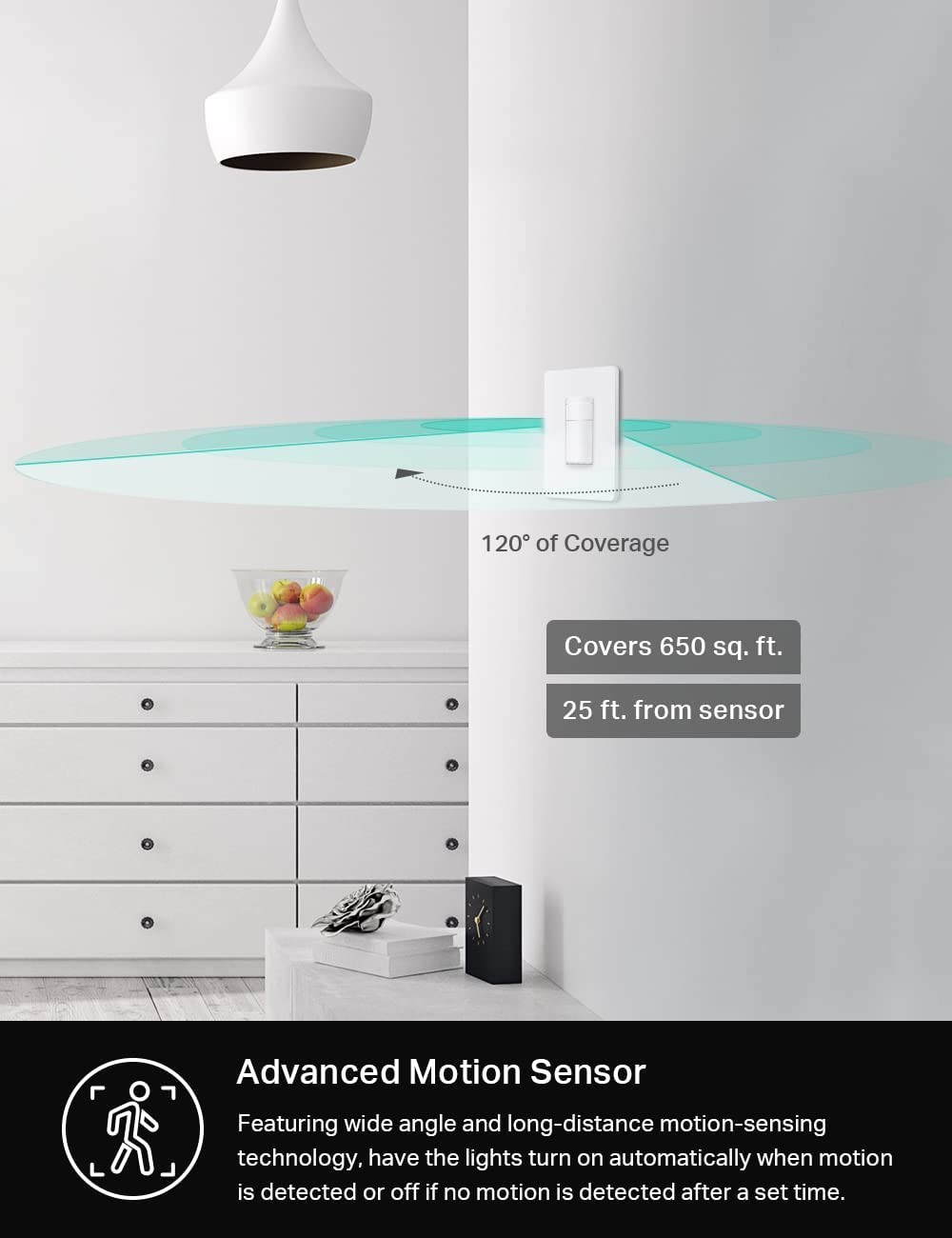Smart Home Motion Sensor Light Switch, 2-Pack, Compatible with Alexa & Google