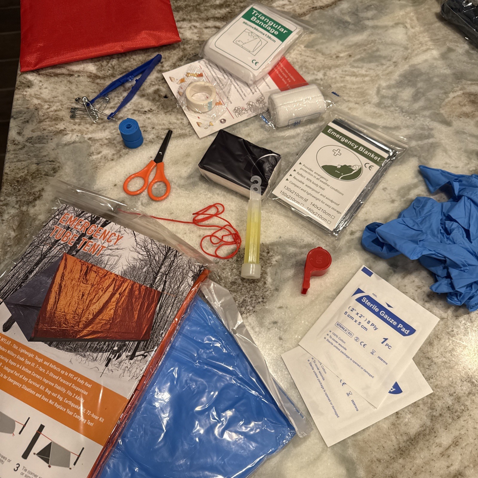 Survival Emergency Kit with Blanket, Poncho, Gloves & Carry Bag