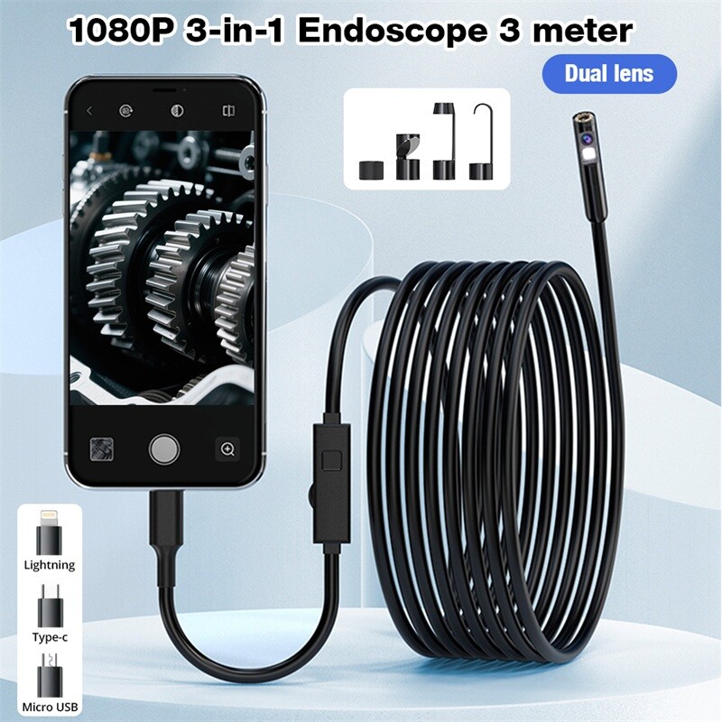 8 Adjustable LED Dual Lens 3M Waterproof Pipe Inspection Endoscope