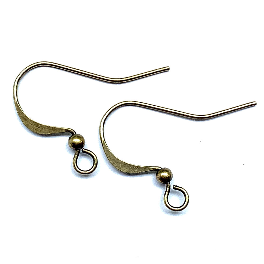 French Hook Flat Ball Earwires 16mm Antique Brass Plated Alloy Q50 Pair Per Pkg