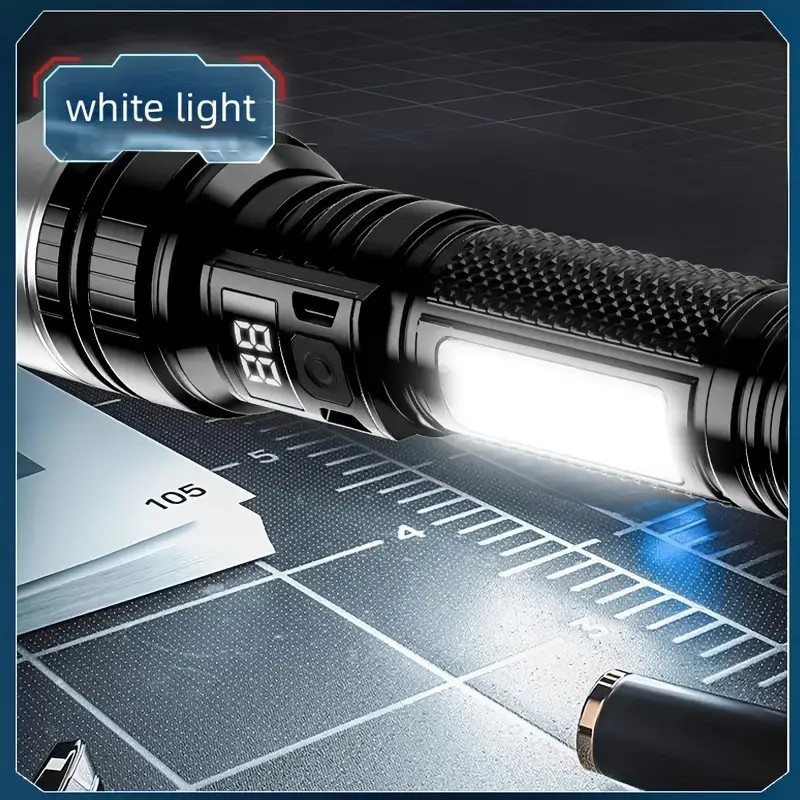 Rechargeable Long Distance LED Flashlight Tactical 5 Modes COB Side Lights