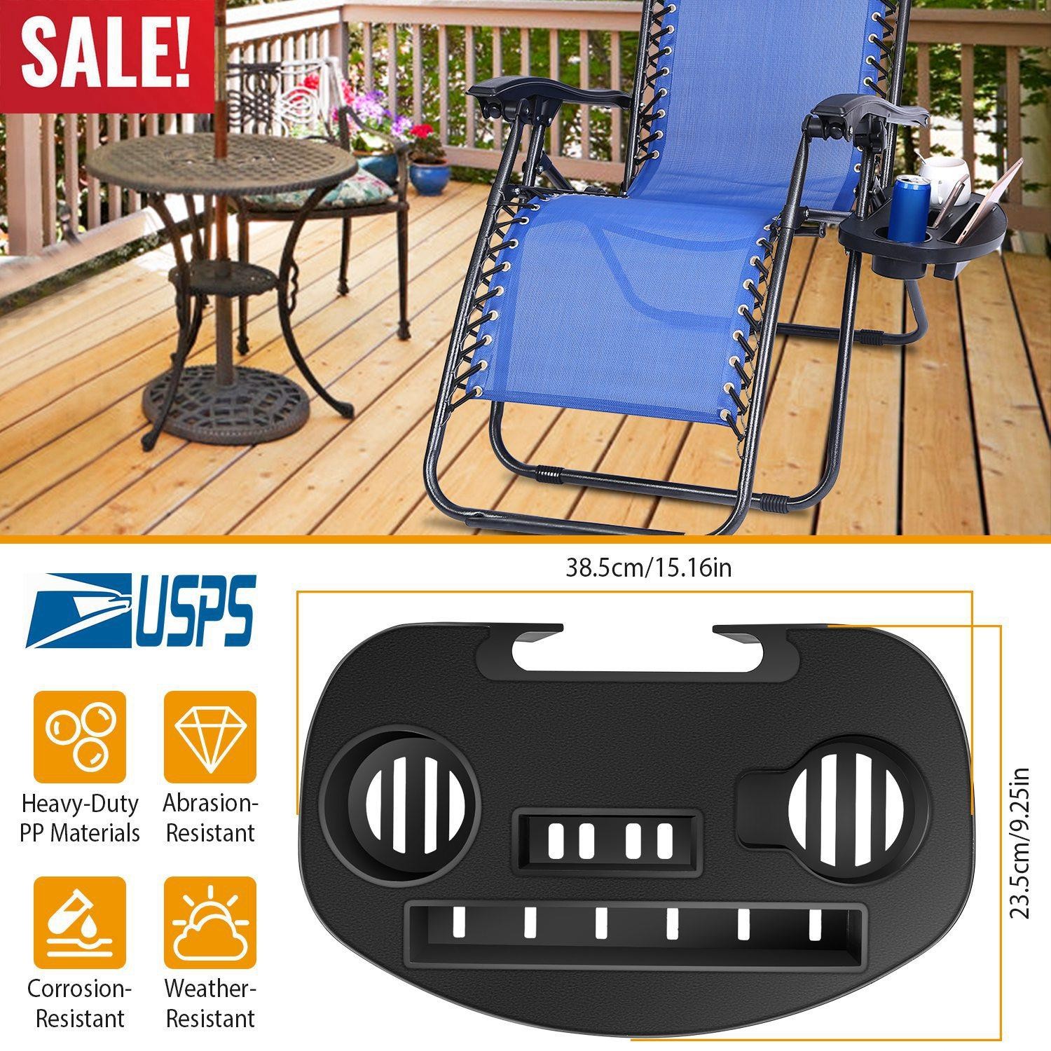 Zero Gravity Chair Cup Holder Clip On Side Tray w/Beverage Can Mobile Devices