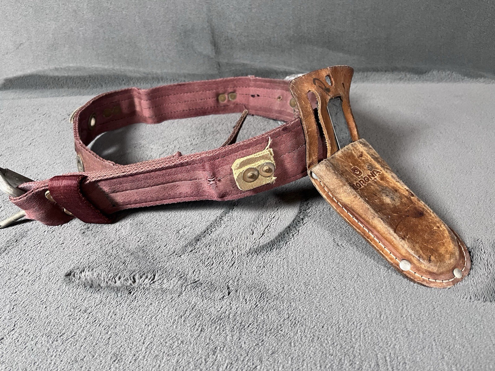 Corona Tree Climbing Belt Strap w/ Leather Sheath Bark Knife Vintage