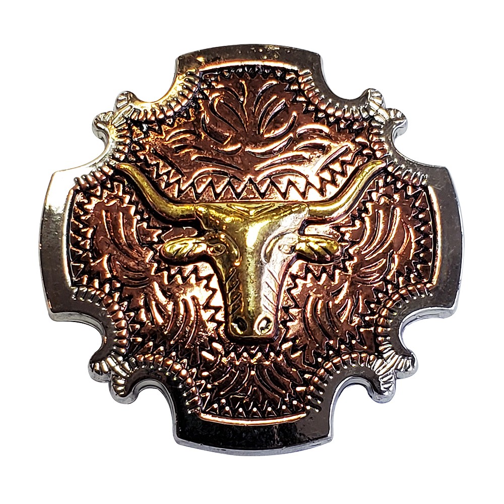HS 1 1/2" Hilason Western Horse Concho 3-Tone Finish Steer Head Brown