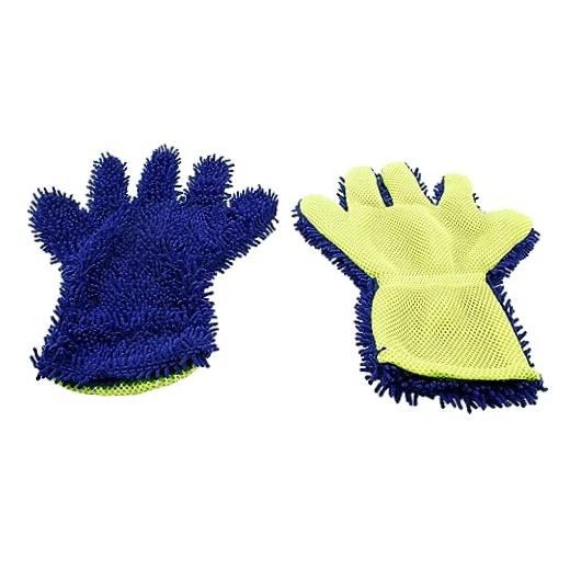 BokWin 2-Pack Car Wash Mitt Scratch Free, 5-Finger Microfiber Wash Mitts, Blue