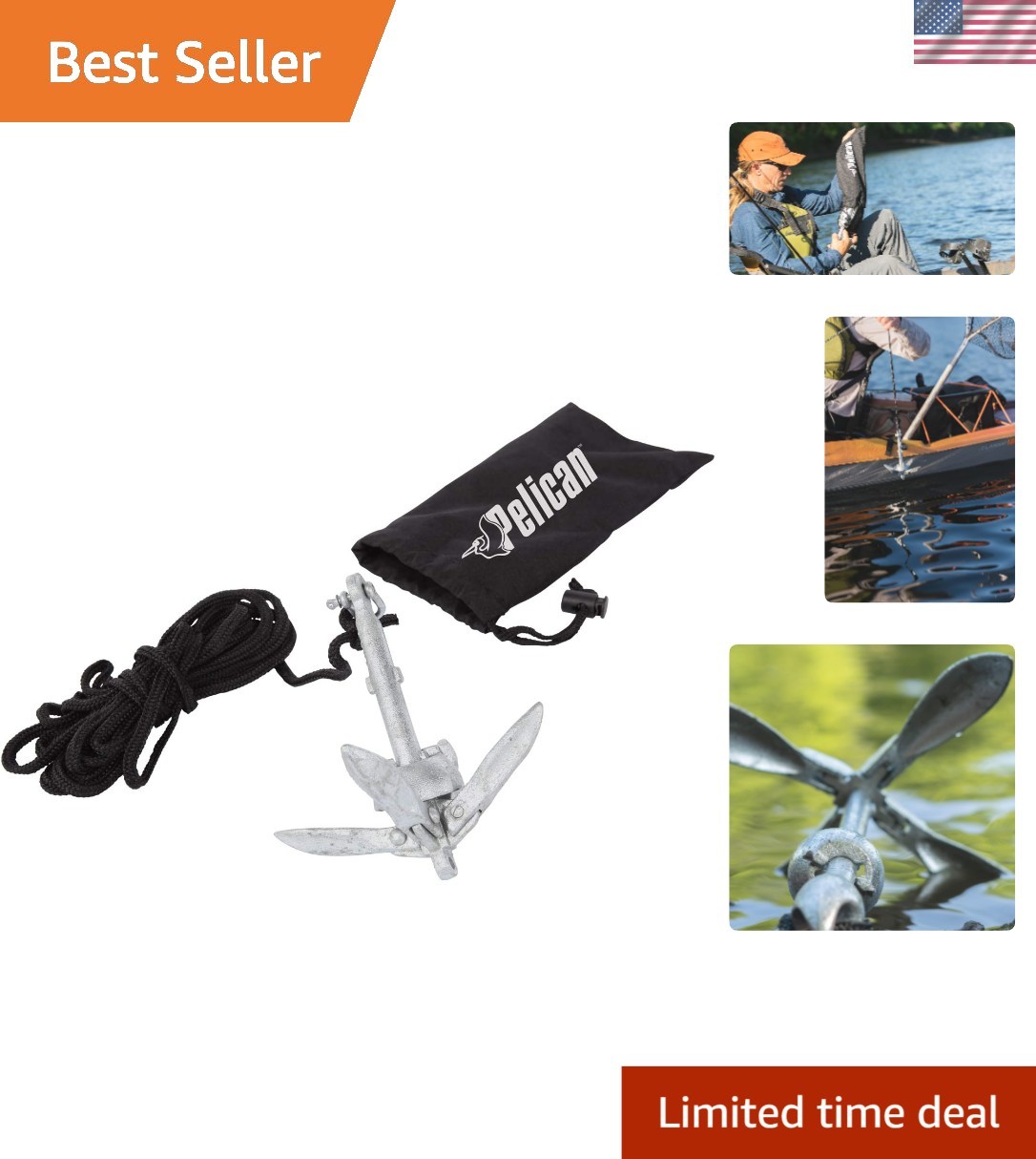 Compact Anchor Kit for Kayak, Canoe, SUP, Inflatables or Small Boats, Foldabl...