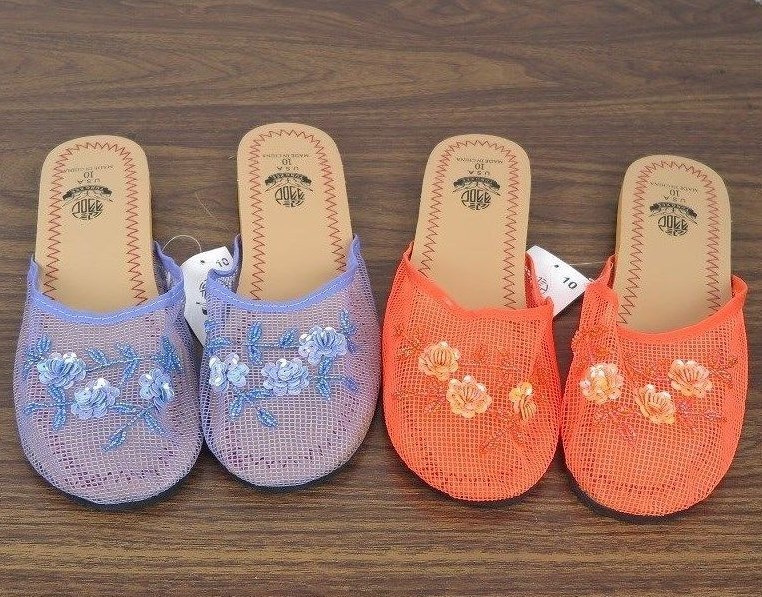 Women's Floral Beaded Sequin Rose Mesh Flats Slippers Shoes Sizes 6-11 New