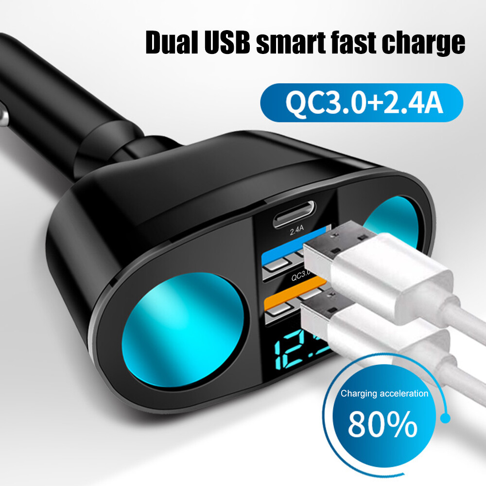Dual USB Car Cigarette Lighter Socket Splitter Power Adapter Charger Outlet 12V