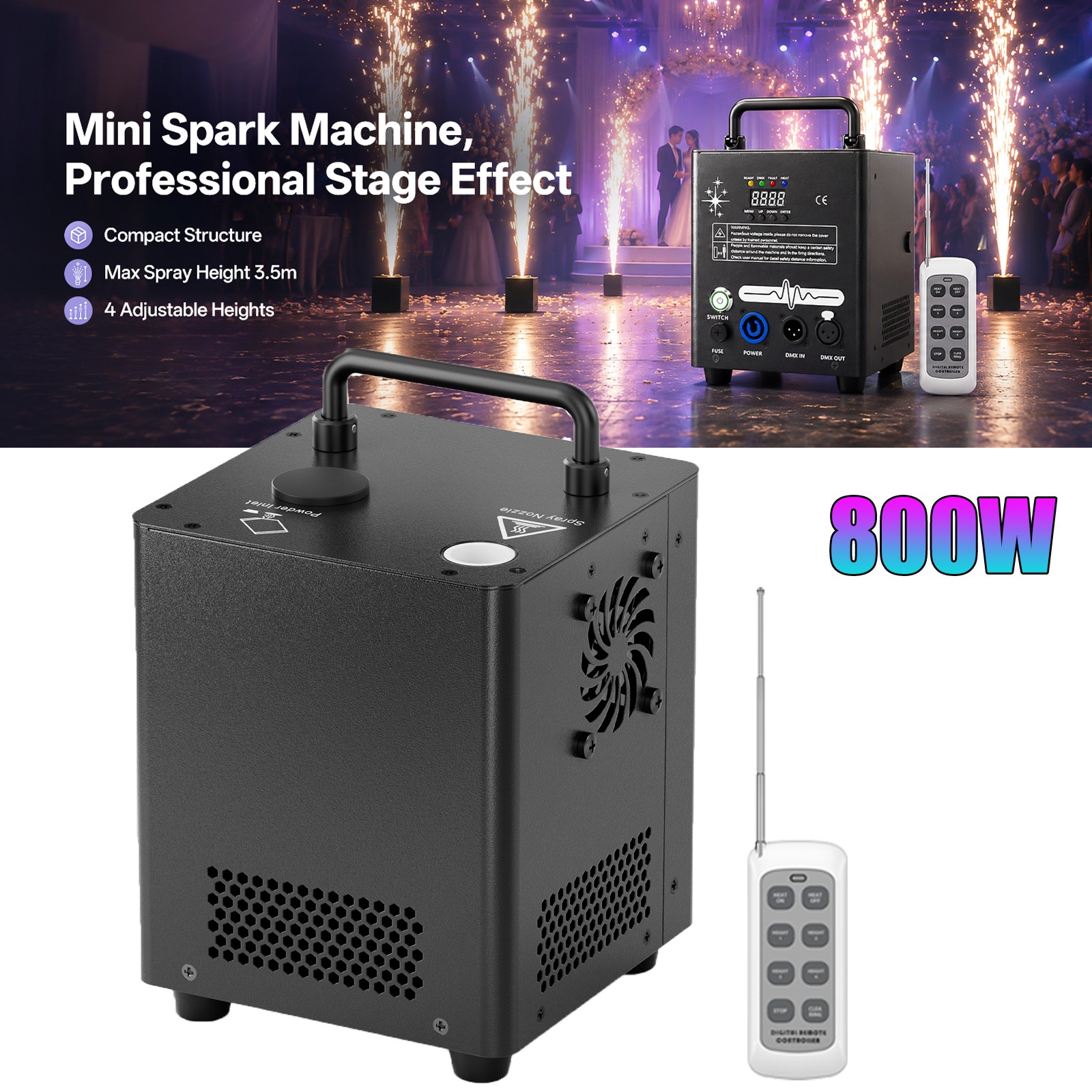 Cold Spark Machine 800W Stage Effect DMX DJ Firework Wedding Club 6.56–11.48ft