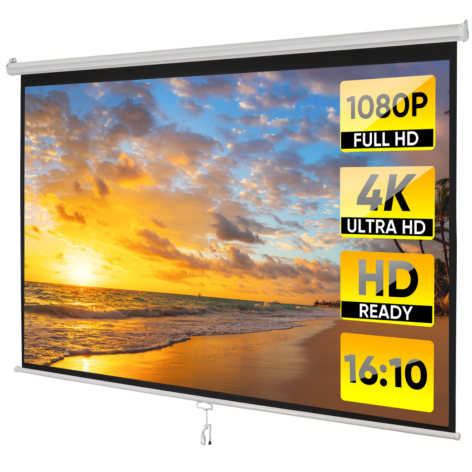100"Manual Projection Screen Pull Down 16:10 HD Projector 4K Widescreen for Home