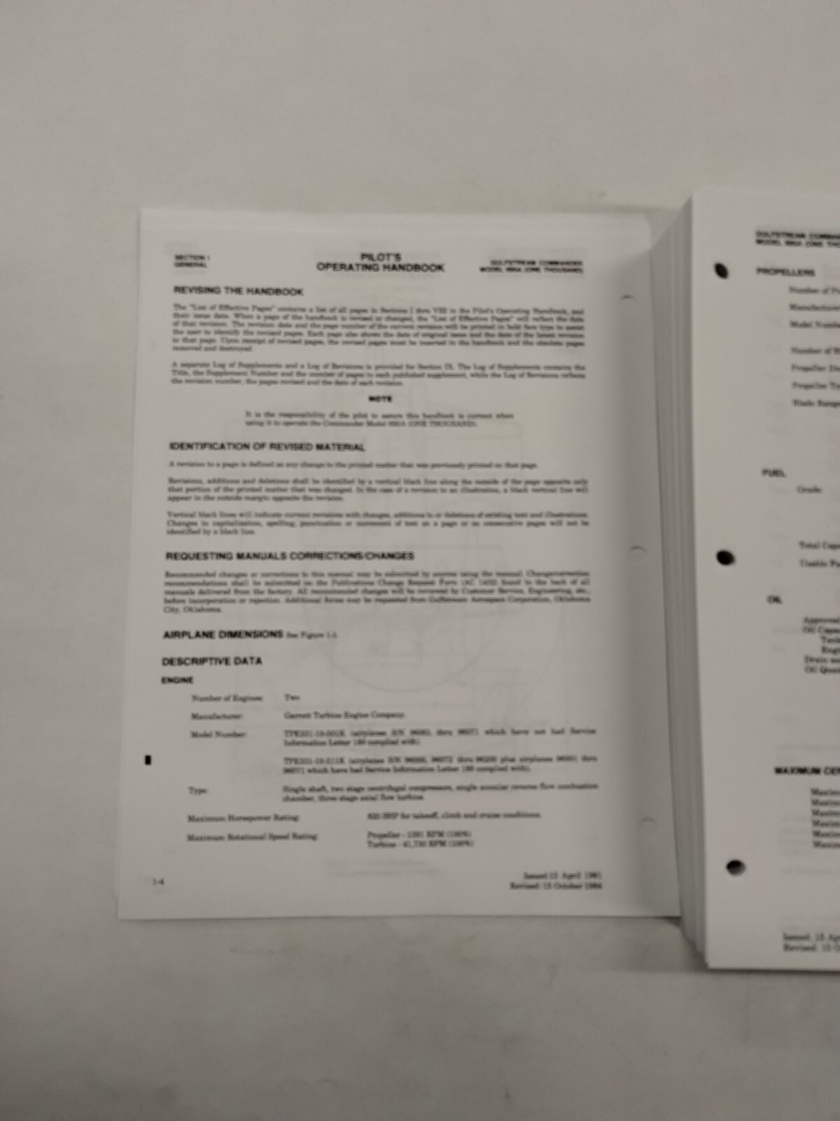 Aero Commander Jetprop Model 695A (1000) Pilots Operating Handbook & Supplements
