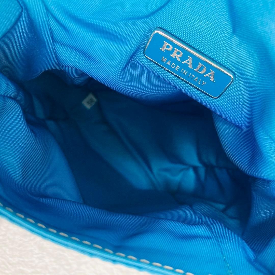 Prada Sacoche Small Shoulder Bag Water Blue Leather Used Authentic