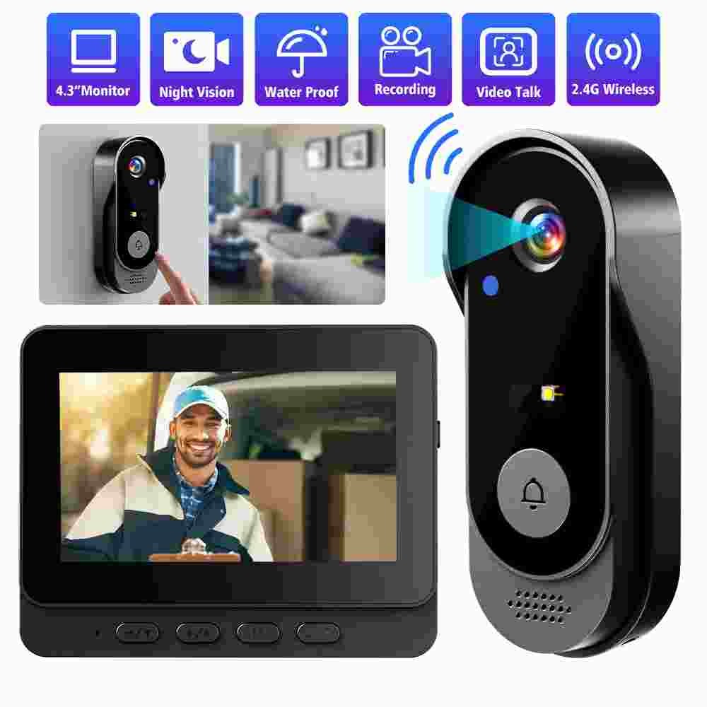 Wireless Smart Video Doorbell System 4.3" Display 1080P Video Doorbell Camera
