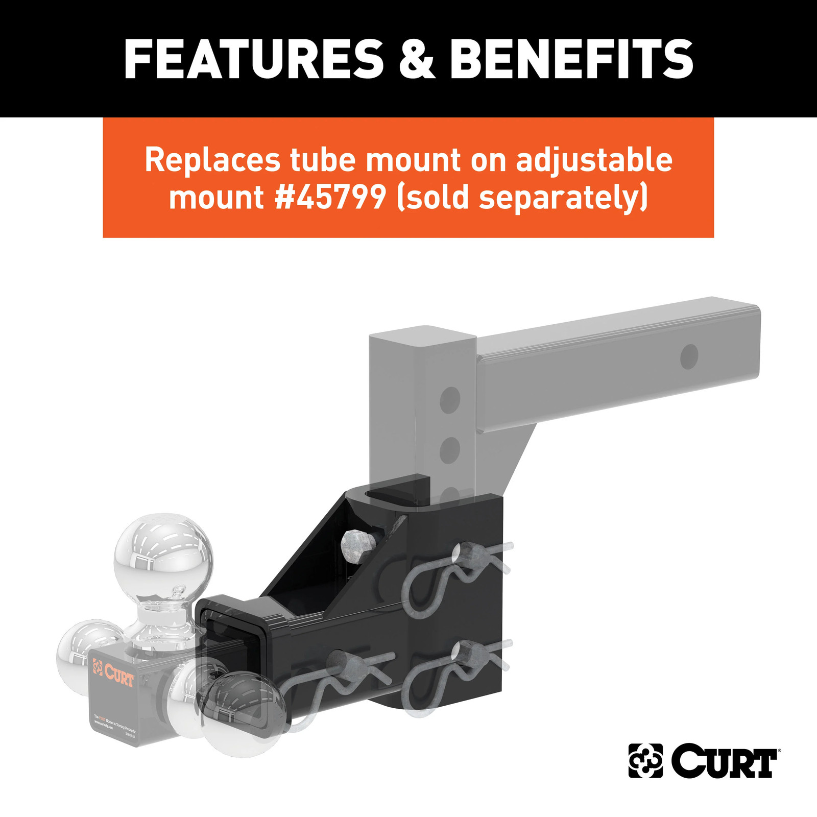 CURT Replacement Adjustable Tri-Ball Tube Mount Hitch for CURT #45799