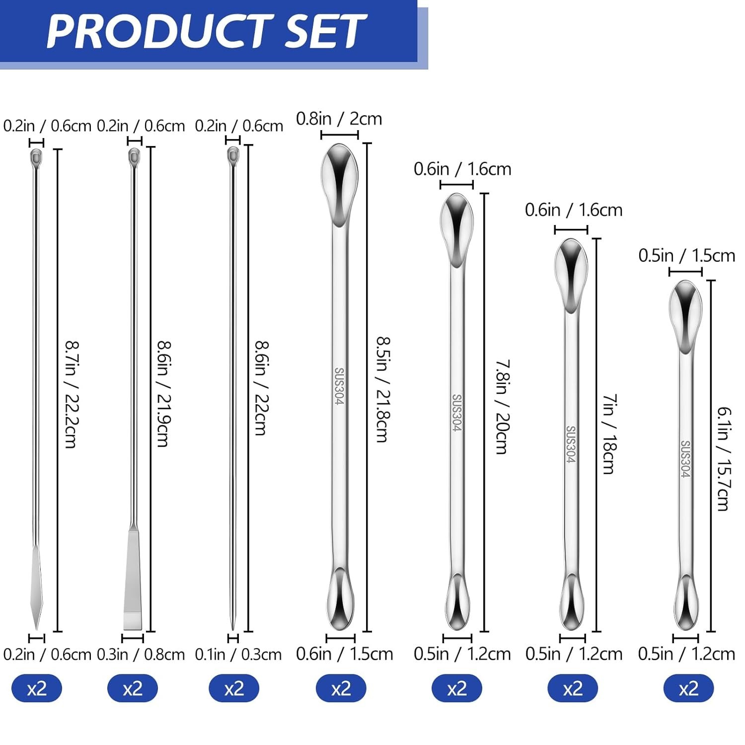 23 Pcs 304 Stainless Steel Micro Spoop & Lab Spatula Set - Mixing Spatula