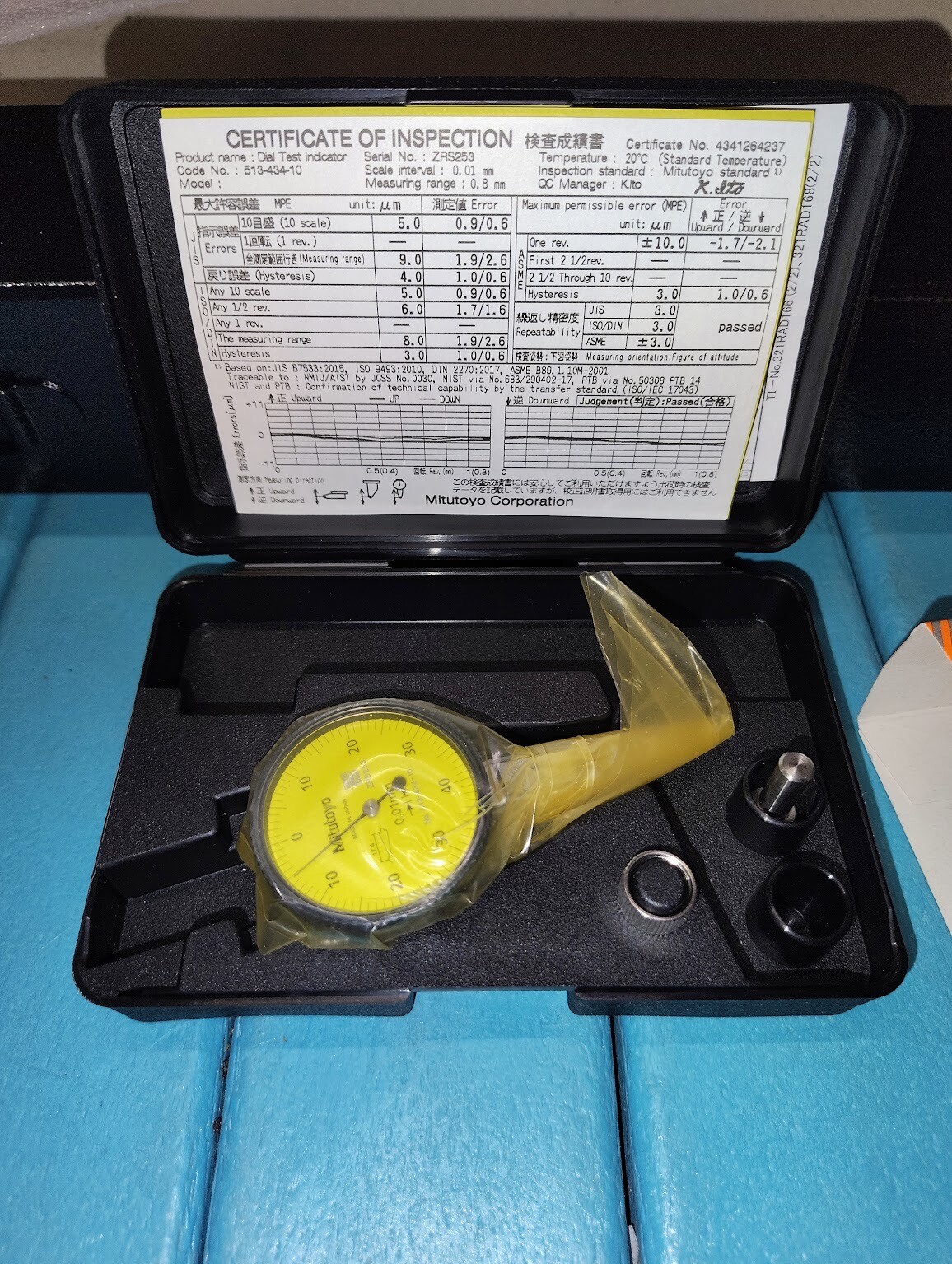 Mitutoyo Horizontal Dial Test Indicator 0.8mm range / 0.01mm graduation