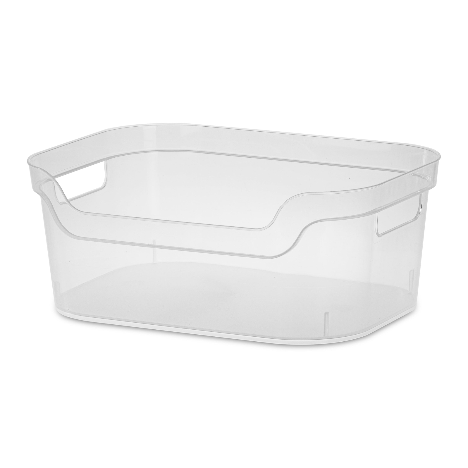 (4 pack) Medium Open Bin, Clear Plastic, Easy Access Bin with Scoop Front