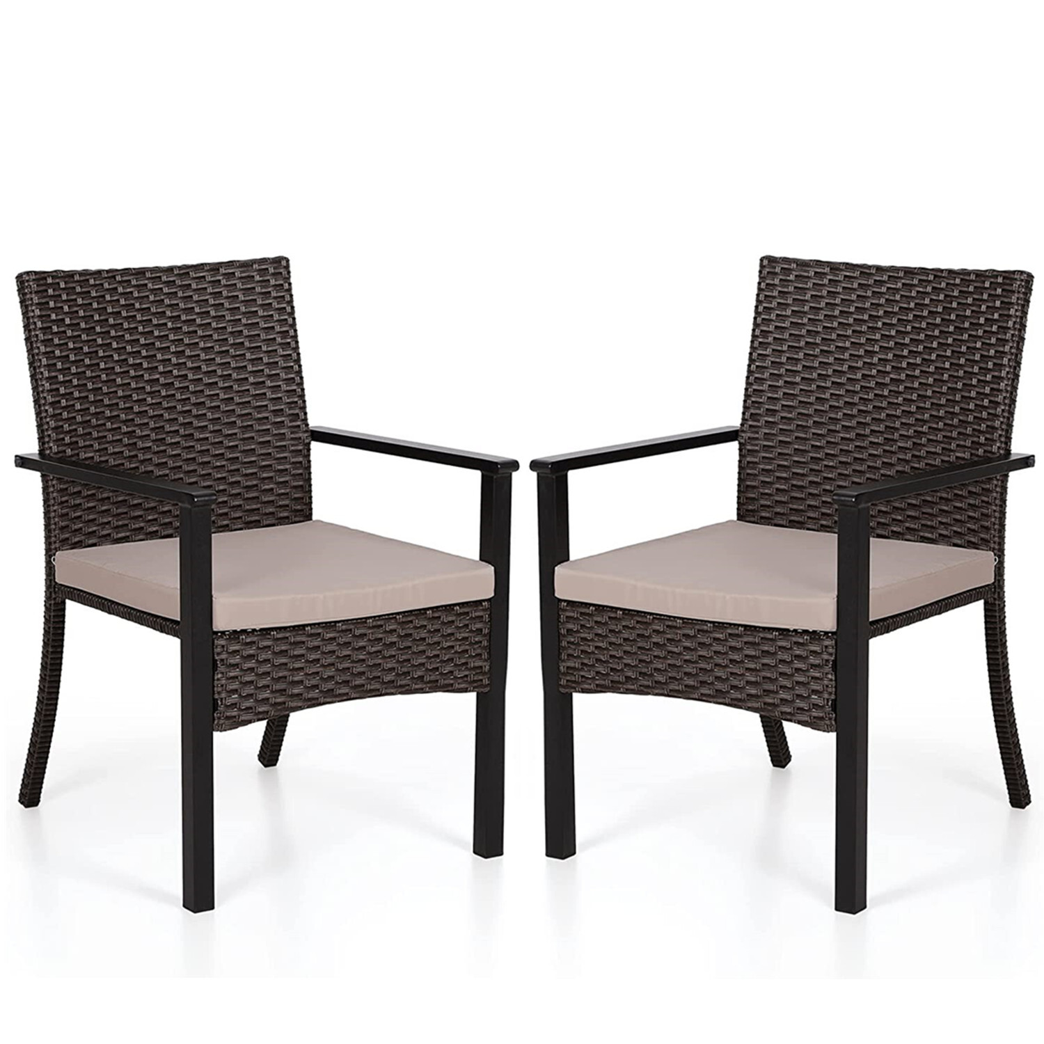 Patio Chair Outdoor Dining Chairs Set of 2 High Back Rattan Wicker Chair Brown