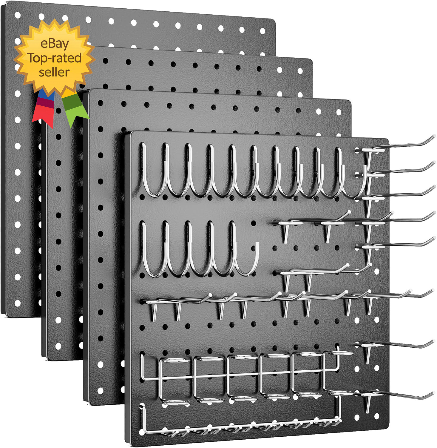 Peg Board, 4 Pack Metal Pegboard Kit,Black Pegboard Wall Organizer with 32 Pcs H