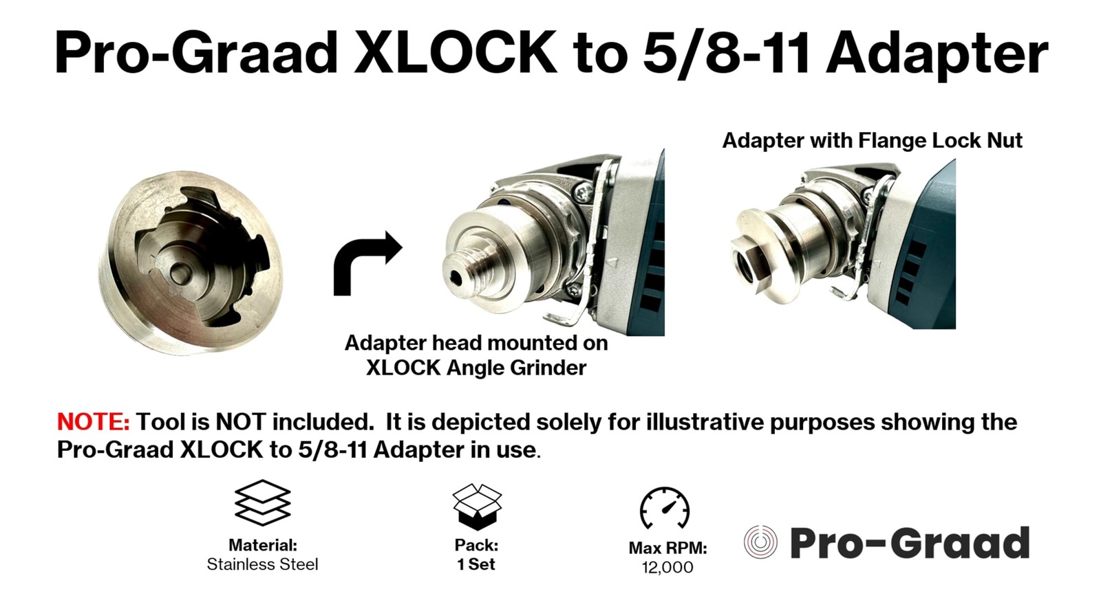 Adapter for XLOCK to 5/8-11 Thread, Includes Flange Lock Nut, for Angle Grind...