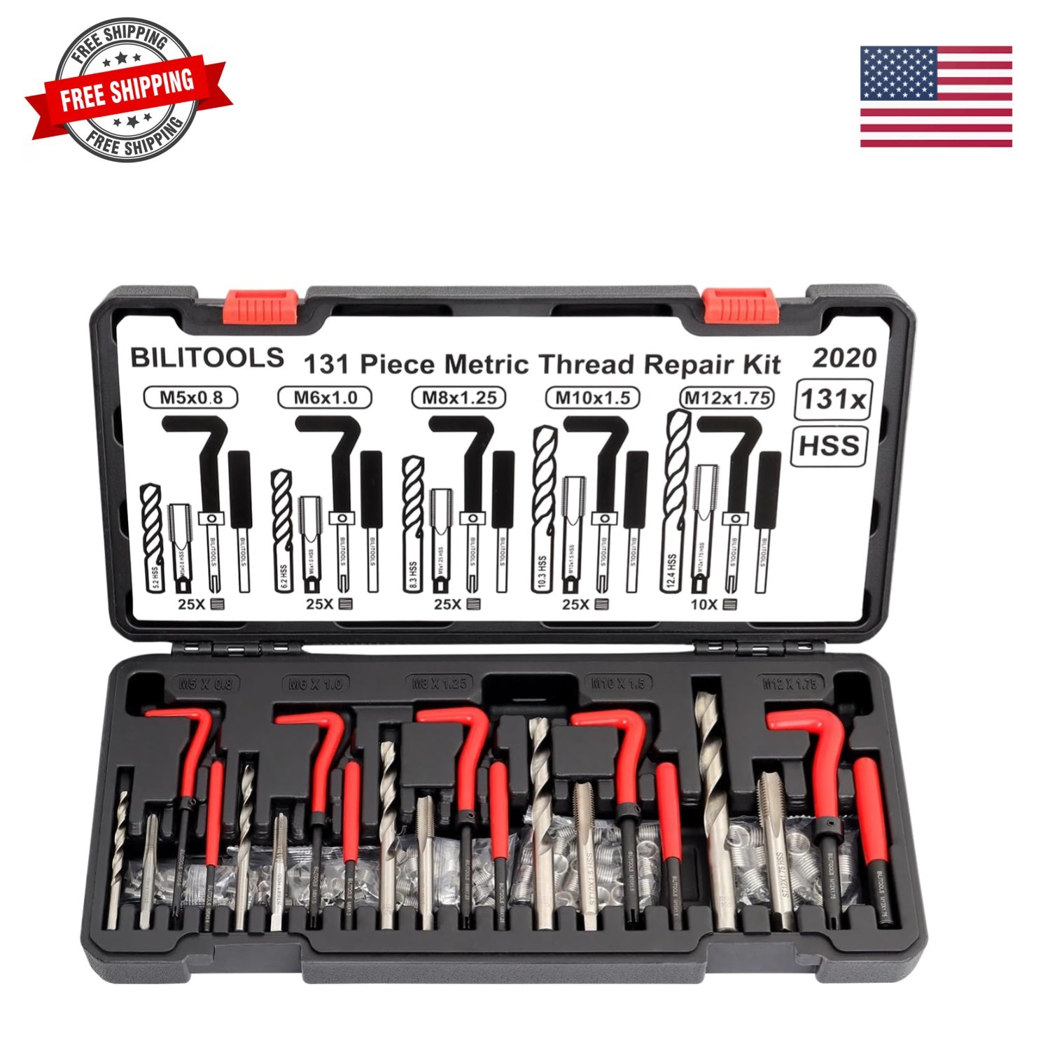 Helicoil Thread Repair Kit Metric | 131-Piece Heli Coil Kit M5 M6 M8 M10 M12,...