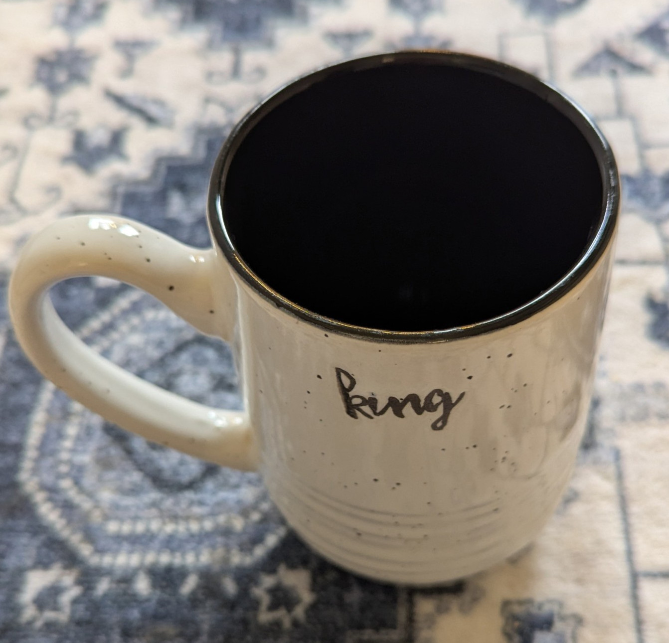 Sheffield Home KING Coffee Mug White Speckled Farmhouse Rustic Ceramic Cup