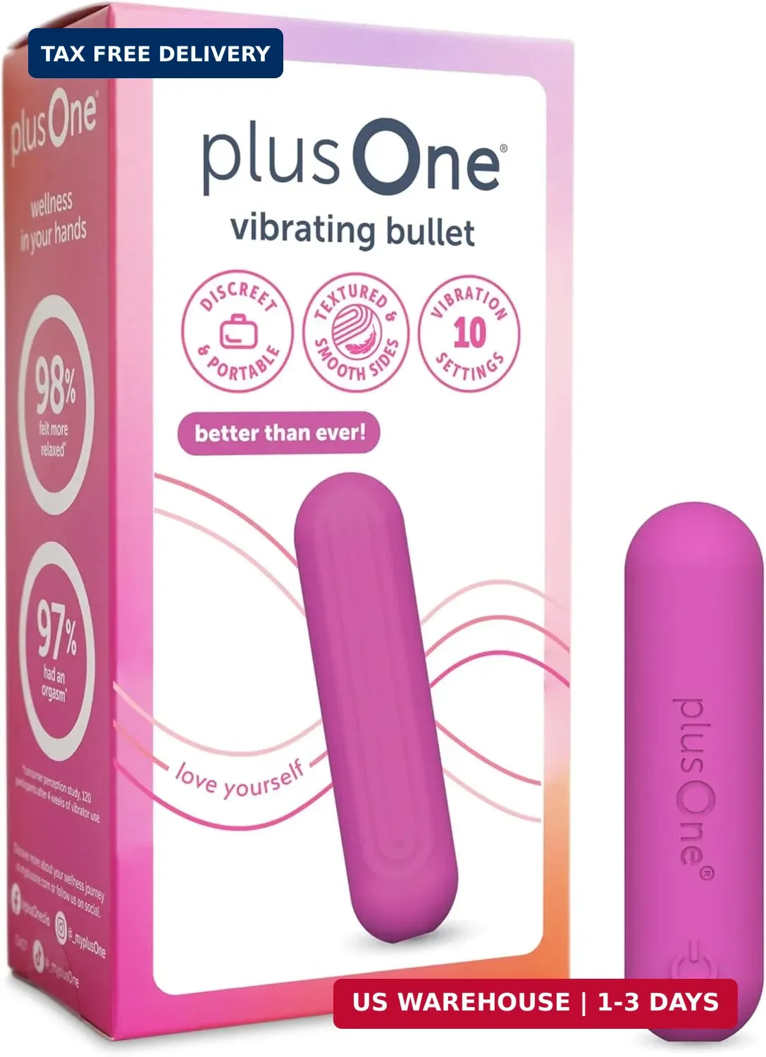 plusOne Waterproof & Rechargeable Vibrating Bullet, Dark Pink | Silicone Persona
