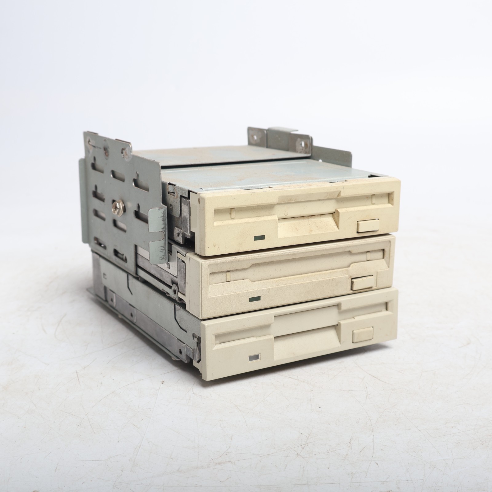 Vintage 3x 3.5" Floppy Disk Drive Beige Bezel White