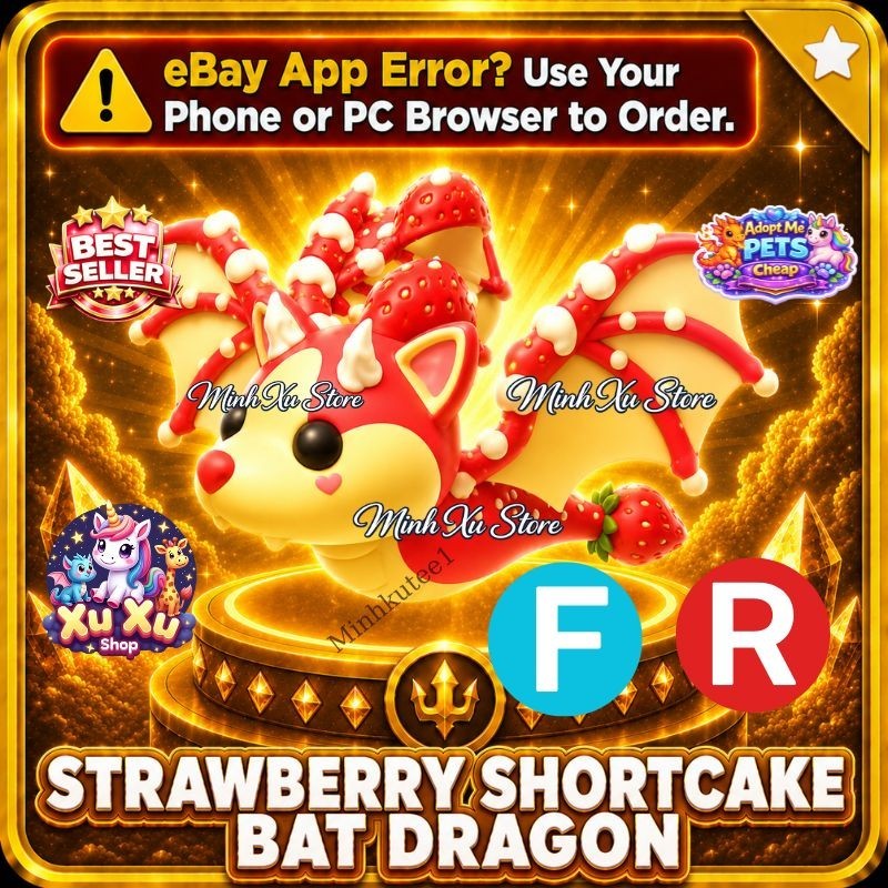 🌟Strawberry Shortcake Bat Dragon (FR) Fly Ride Pet & Cheap Price Adopt Pet