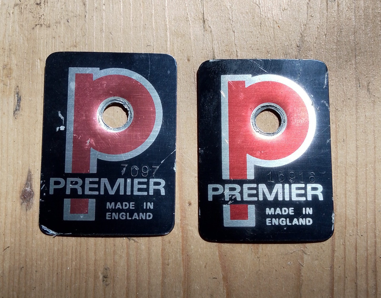 Vintage Premier drum badges x 2