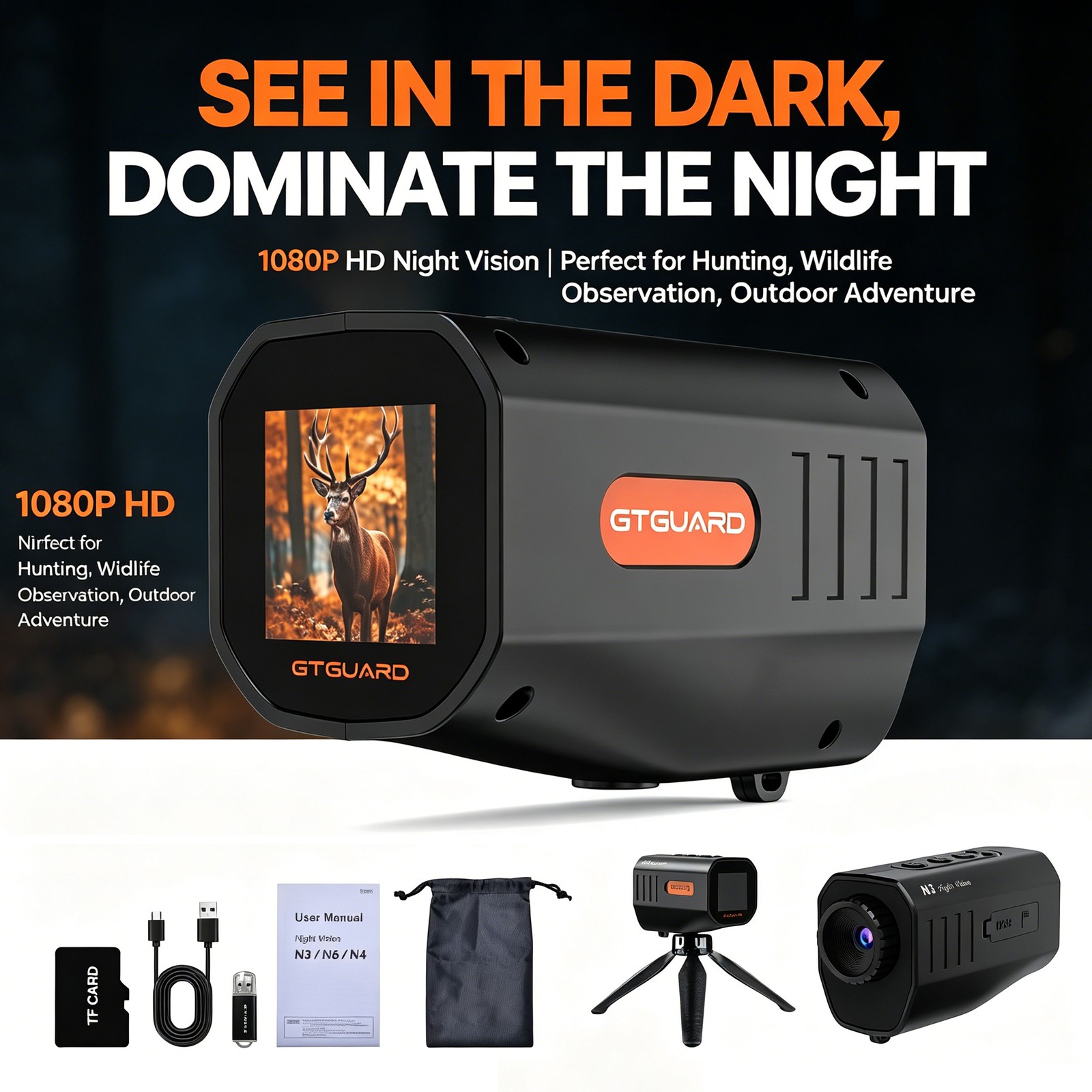 GTGUARD N3 Night Vision Monocular Lightweigt Infrared Camera 5×Zoom For Hunting